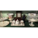 SHELF OF MINTON CHINAWARE CONSISTING OF - CAKE PLATES, JARDINIERE, PHOTO FRAMES, CHEST JEWELLERY BOX