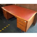 TWIN PEDESTAL DESK WITH RED LEATHER TOP