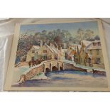 SIDNEY BARRETT, VIEW OF CASTLE COOMBE, WILTSHIRE BY SIDNEY BARRETT, WATERCOLOUR. SIGNED &