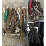 CARTON OF VARIOUS TOOLS MOSTLY SPANNERS, SCREW DRIVERS, CHISELS ETC
