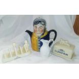 DECORATIVE CHINA WITH A TEA POT IN THE FORM OF A JOCKEY BY TONY WOOD STUDIO, LURPAK BUTTER THEMED