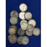 EIGHTEEN SILVER VICTORIAN & LATER 3 PENCE'S