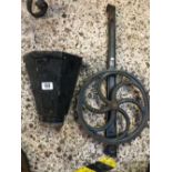 CAST IRON RAIN WATER HOPPER & ANOTHER METAL COG