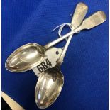 A PAIR OF VICTORIAN EXETER SILVER TEA SPOONS 1865 BY T.S