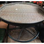 2 ROUND TOPPED CANE CONSERVATORY TABLES