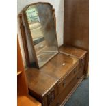 OAK LINEN FOLD FRONT WARDROBE WITH DRAWER & MATCHING DRESSING TABLE