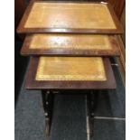 MAHOGANY NEST OF 3 TABLES WITH LYRE SHAPE SIDES