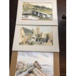 3 WATERCOLOURS & 5 MINIATURE WATERCOLOURS