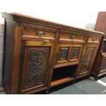 MAHOGANY 3 DRAWER SIDEBOARD WITH CUPBOARDS - DOOR MISSING TO CENTRAL PORTION