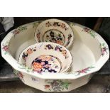 2 MASONS IRONSTONE FRUIT BOWLS & CAULDON PORCELAIN BASIN