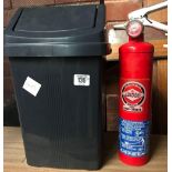 SMALL PLASTIC SWING BIN & A FIRE EXTINGUISHER