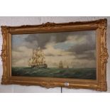 GILT FRAME OIL PAINTING OF HMS VICTORY BY GILLEY