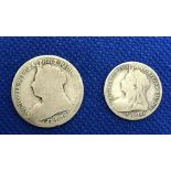 A VICTORIAN SILVER SHILLING 1895 & A SIXPENCE 1898