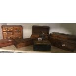 QTY OF TREEN JEWELLERY BOXES & SMALL QTY OF COSTUME JEWELLERY