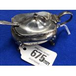 A SILVER MUSTARD POT WITH B.G.L - B'HAM 1926 BY A.BROS & SILVER MUSTARD SPOON