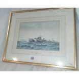 A WATERCOLOUR OF HMS KEPPEL A SHAKESPEAR CLASS DESTROYER. BY E. TUFNELL. SIGNED WITH INITS