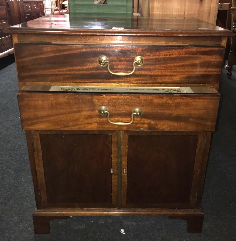 MAHOGANY 2 DRAWER CABINET WITH BRASS HANDLES