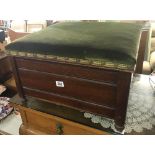 MAHOGANY STORAGE FOOT STOOL WITH GREEN VELVET TOP