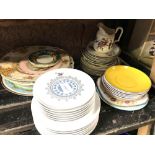 SHELF & HALF OF ASSORTED CHINAWARE INCL; PLATES, SAUCERS, JUGS, GLASSES ETC