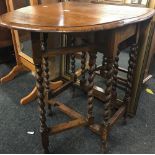 OAK NARROW DROP FLAP BARLEY TWIST GATE LEG TABLE