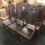 6 OAK GOTHIC STYLE WOOD FINIALS & CARVING DINING CHAIRS