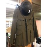 WW II STEEL HELMET & MILITARY JACKET & TROUSERS