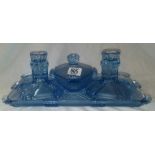 PALE BLUE GLASS DRESSING TABLE SET