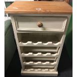 PAINTED PINE WINE RACK WITH DRAWER