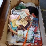 CARTON OF ASSORTED MATERIAL & CARTON OF POP MEMORABILIA INCL; CONCERT PASSES, TICKETS ETC