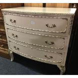 CREAM COLOURED ART NOUVEAU BOW FRONTED CHEST OF 3 DRAWERS A/F