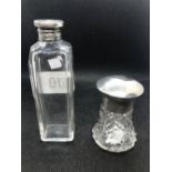 2 SCENT BOTTLES - I SILVER TOPPED THE OTHER WHITE METAL - TALLEST 4'' HIGH