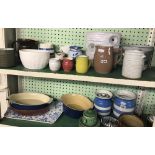 2 PIECES OF CORNISH BROWN POTTERY JARS & OTHER CHINAWARE ETC, DENBY CASSEROLE DISH LE CREUSET