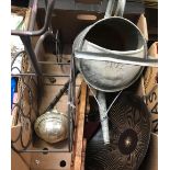 CARTON OF METAL WARE & WOODEN WARE INCL; WATERING CAN