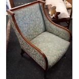 INLAID MAHOGANY CREAM PATTERNED FIRESIDE CHAIR