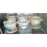 6 POTTERY SOUP BOWLS - 5 WITH SAUCERS