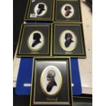 SET OF 5 PORTRAIT SILHOUETTES OF THE GREAT COMPOSERS, SIGNED IN PENCIL