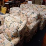 FLORAL PATTERNED THREE PIECE SETTEE SUITE WITH A WING BACK ARMCHAIR