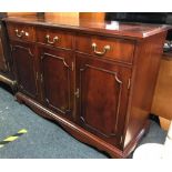 MAHOGANY SIDEBOARD WITH 3 DRAWERS MADE BY J SYDNEY SMITH OF OTLEY, 48'' WIDE