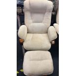 CREAM CLOTH EASY CHAIR & FOOT STOOL