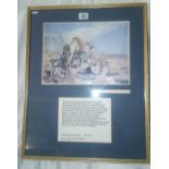 COLOUR PRINT AFTER JOHN FREDERICK LEWIS, ''A HALT IN THE DESERT'' TOGETHER WITH A HANDWRITTEN POEM