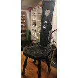 CARVED HIGH BACK HALL CHAIR WITH CARVING OF 1914 & CARVED HEART, INITIALS C.S