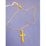 A 15ct GOLD CROSS WITH ROSE DIAMOND ON FINE 9ct NECK CHAIN