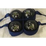 SET OF 4 CROWN GREEN BOWLING BALLS, DRAKES PRIDE PROFESSIONAL SIZE 3 H IN CARRYING BAG