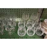 SHELF OF GLASSES CONSISTING OF BRANDY & WINE GLASSES ETC