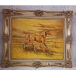 GILT FRAMED OIL PAINTING OF A WILD HORSE BY KAY BREBNER 23'' X 19''