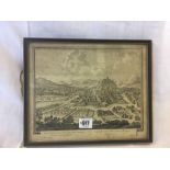 3 ANTIQUE ENGRAVINGS, ONE HAND COLOURED BATTLE SCENE, SECOND HAND COLOURED FIGURES IN A LANDSCAPE