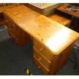 MODERN DOUBLE PEDESTAL, POLISHED PINE DESK WITH 6 DRAWERS