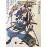 COLOURED JAPANESE PRINT OF A WARRIOR.