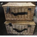 PAIR OF AS NEW WICKER PICNIC OR FISHING BASKETS