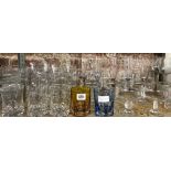SHELF OF VARIOUS GLASSWARE, SUNDAE DISHES, GOBLETS, WINE GLASSES ETC